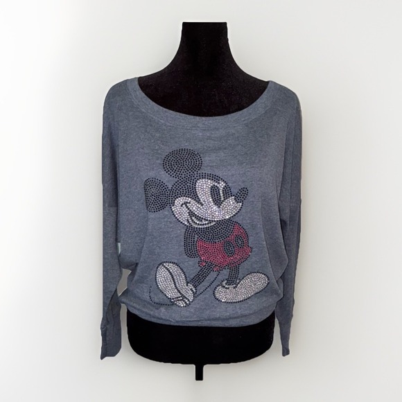 Disney Sweaters - Disney Parks Mickey Mouse Knit Top Womens‎ Size XS High Low Hem Studded Blue